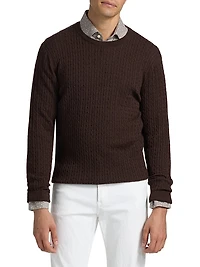 Cable-Knit Wool Crewneck Sweater