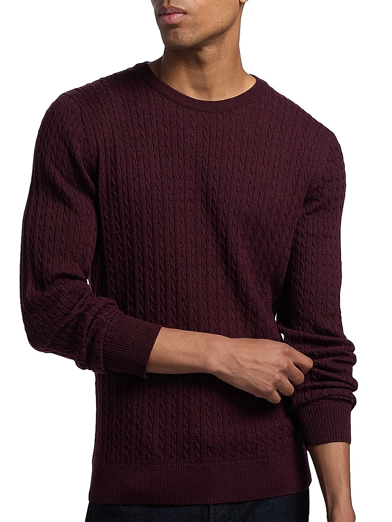 Cable-Knit Wool Crewneck Sweater