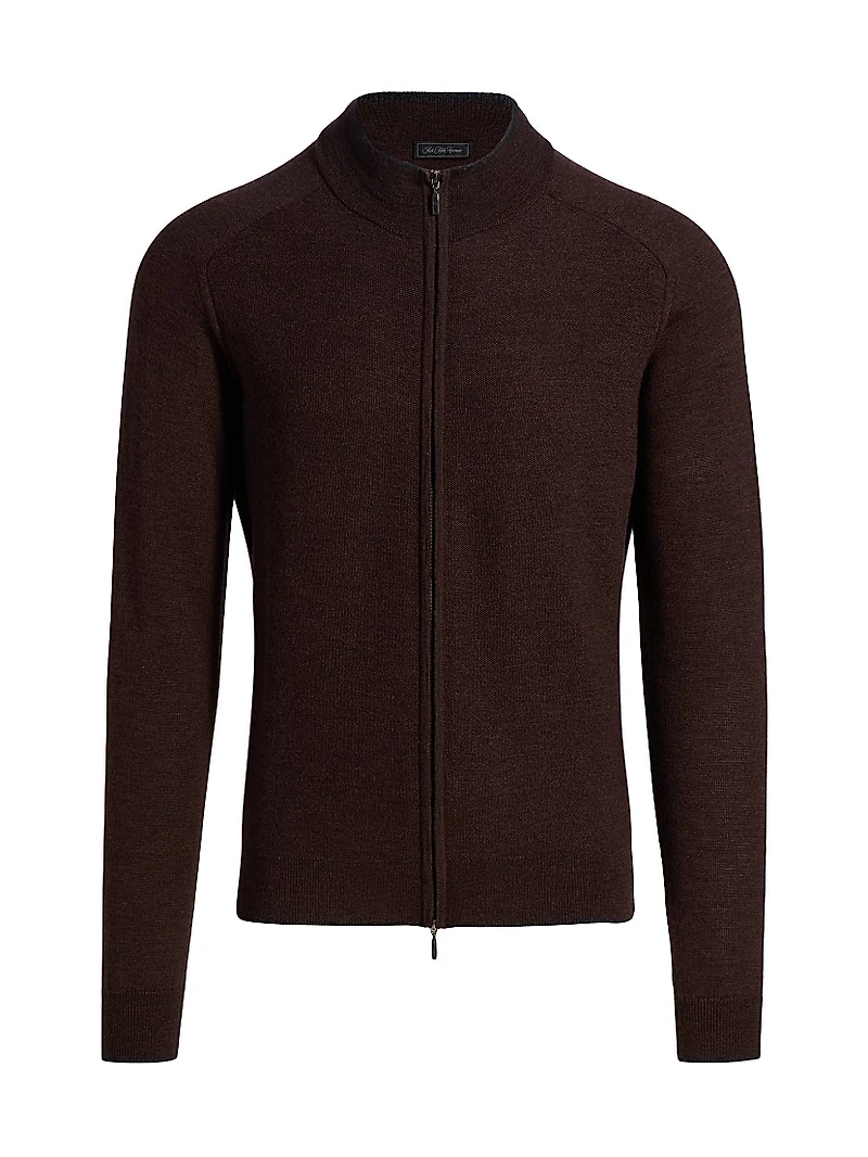 Wool Mock Turtleneck Zip-Front Cardigan