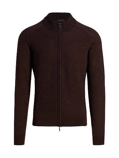 Wool Mock Turtleneck Zip-Front Cardigan