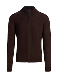 Wool Mock Turtleneck Zip-Front Cardigan