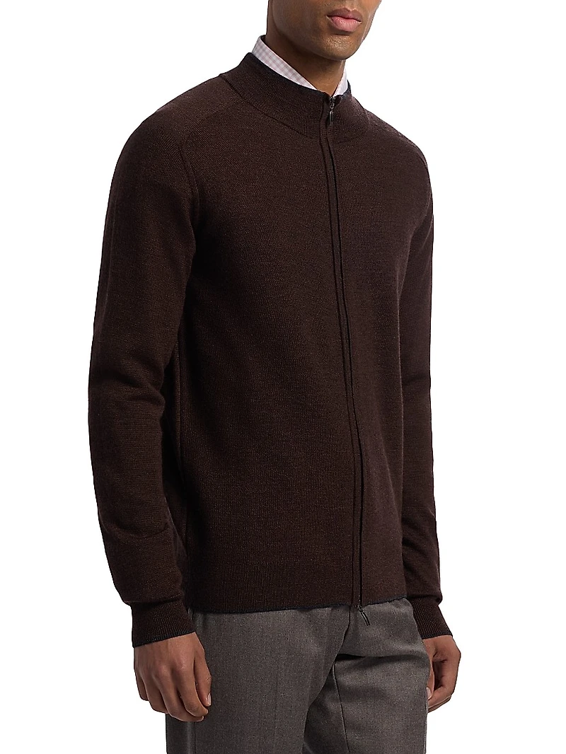 Wool Mock Turtleneck Zip-Front Cardigan
