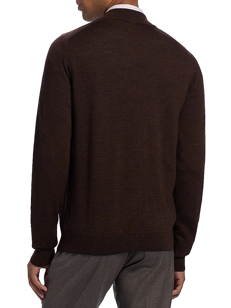 Wool Mock Turtleneck Zip-Front Cardigan