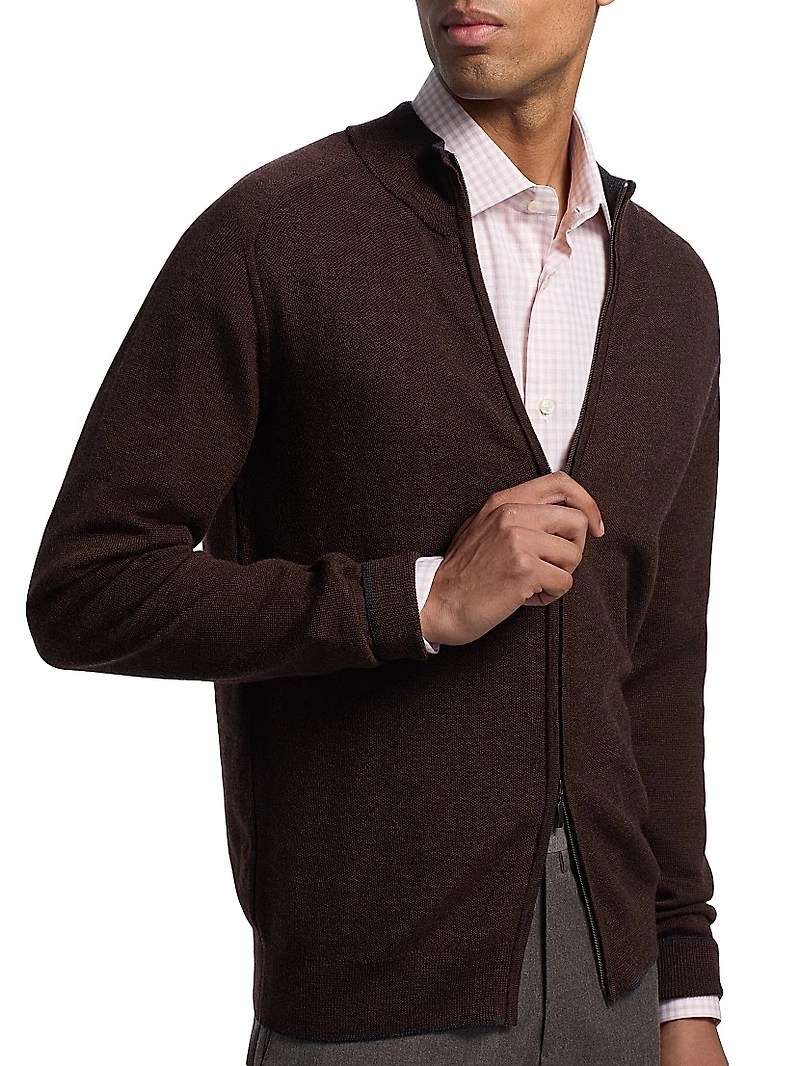 Wool Mock Turtleneck Zip-Front Cardigan