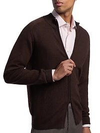 Wool Mock Turtleneck Zip-Front Cardigan