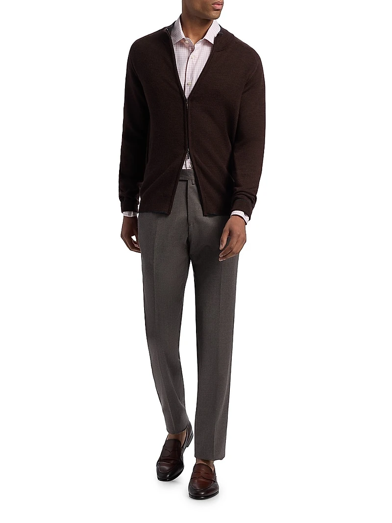 Wool Mock Turtleneck Zip-Front Cardigan