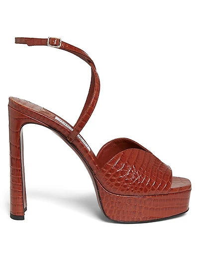Karli 125MM Croc-Embossed Leather Platform Sandals