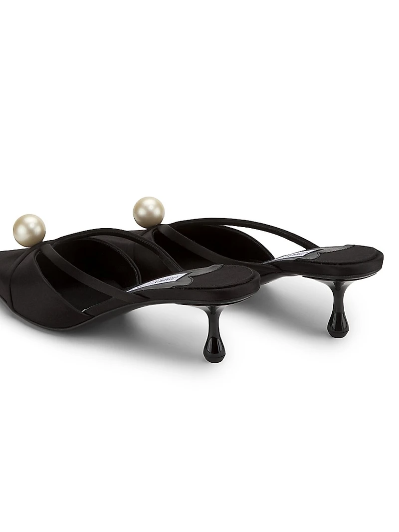 Sana 50MM Embellished Satin Kitten-Heel Mules
