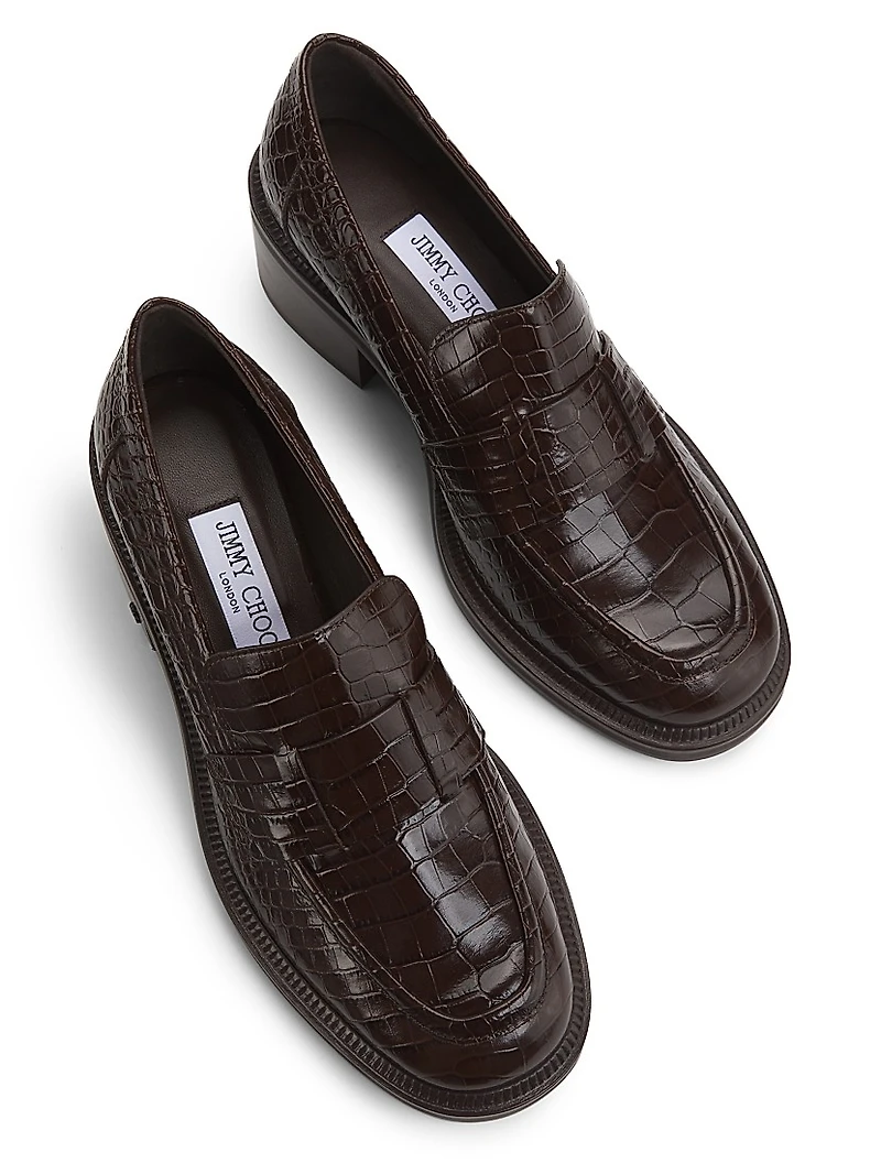 Tylor 55MM Crocodile-Embossed Leather Loafers