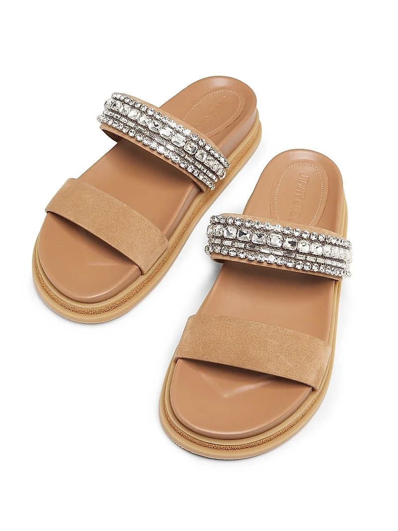 Jadi Crystal-Embellished Suede Sandals