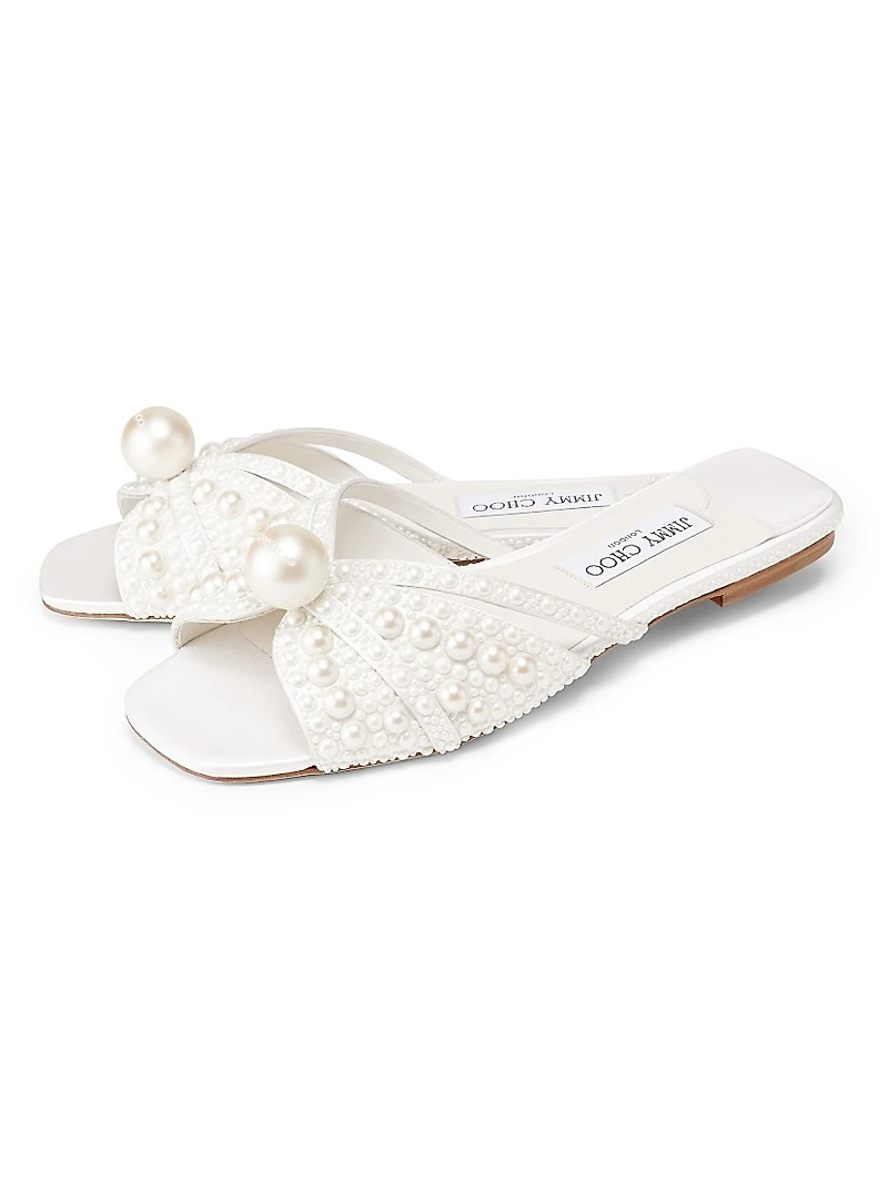 Siva Imitation Pearl-Embellished Satin Sandals