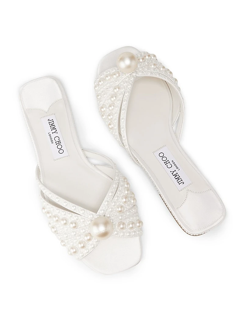 Siva Imitation Pearl-Embellished Satin Sandals