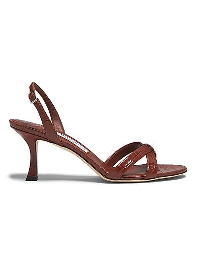 Elsy 65MM Crocodile-Embossed Leather Slingback Sandals