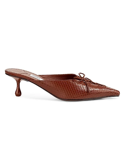 Scarlett 50MM Snakekin-Embossed Leather Mules