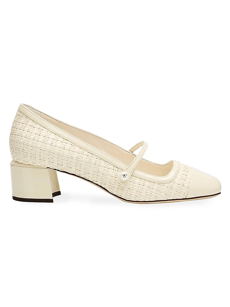 Elisa 45MM Leather-Trim Woven Cotton Mary Janes