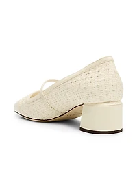 Elisa 45MM Leather-Trim Woven Cotton Mary Janes