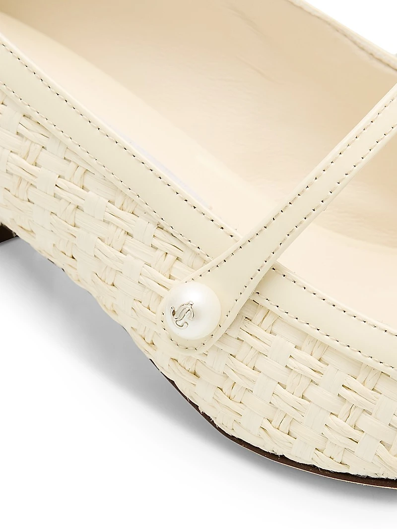 Elisa 45MM Leather-Trim Woven Cotton Mary Janes