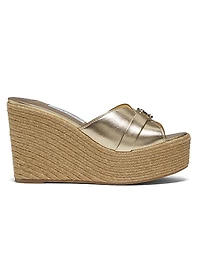 Leda 100MM Metallic Leather Wedge Sandals