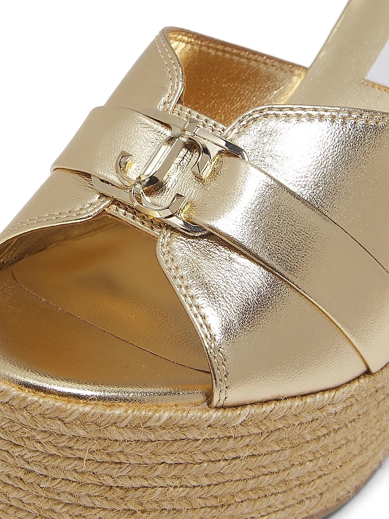 Leda 100MM Metallic Leather Wedge Sandals