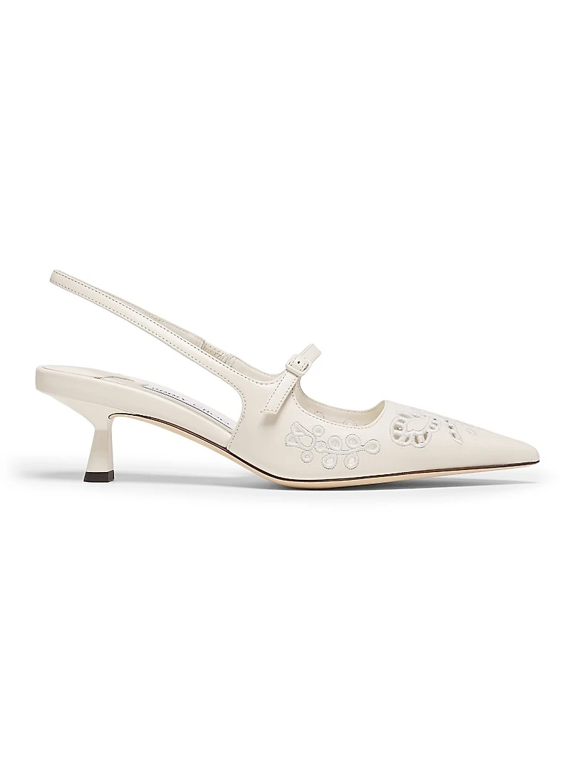 Didi 45MM Leather Embroidered Slingback Pumps