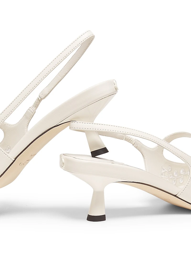 Didi 45MM Leather Embroidered Slingback Pumps