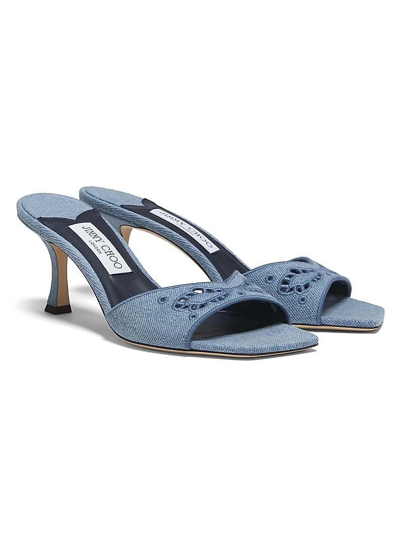 Skye 70MM Embroidered Denim Sandals