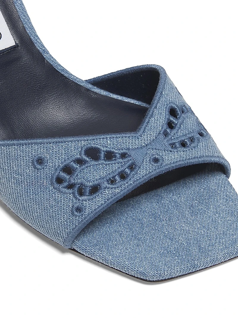 Skye 70MM Embroidered Denim Sandals