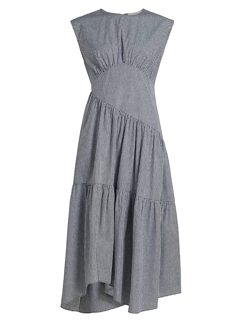 Check Gathered Cotton Midi-Dress