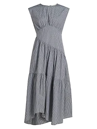 Check Gathered Cotton Midi-Dress