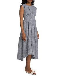 Check Gathered Cotton Midi-Dress
