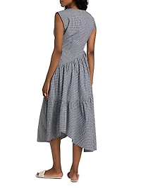Check Gathered Cotton Midi-Dress