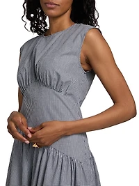 Check Gathered Cotton Midi-Dress