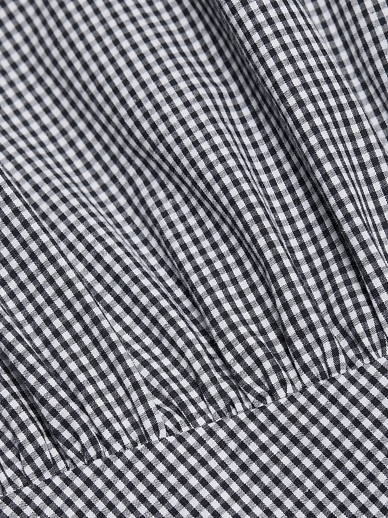 Check Gathered Cotton Midi-Dress