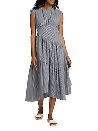 Check Gathered Cotton Midi-Dress