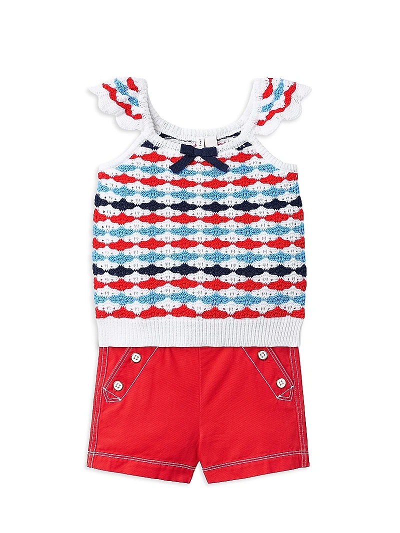 Little Girl's & Americana Crochet Top Canvas Shorts Set