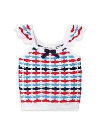 Little Girl's & Americana Crochet Top Canvas Shorts Set