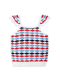 Little Girl's & Americana Crochet Top Canvas Shorts Set