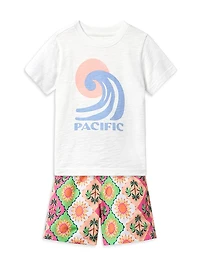 Little Boy's & Pacific T-Shirt Tile Swim Shorts Set