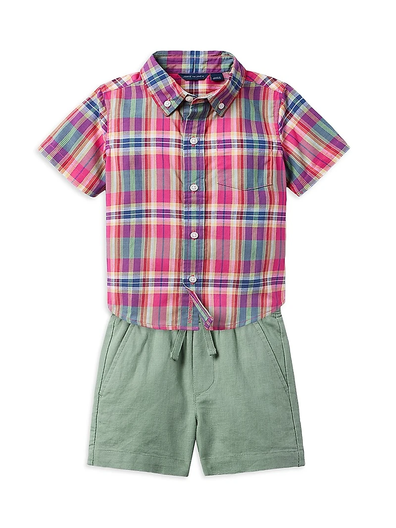 Little Boy's & Madras Shirt Shorts Set