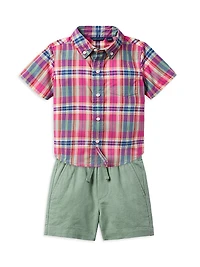 Little Boy's & Madras Shirt Shorts Set