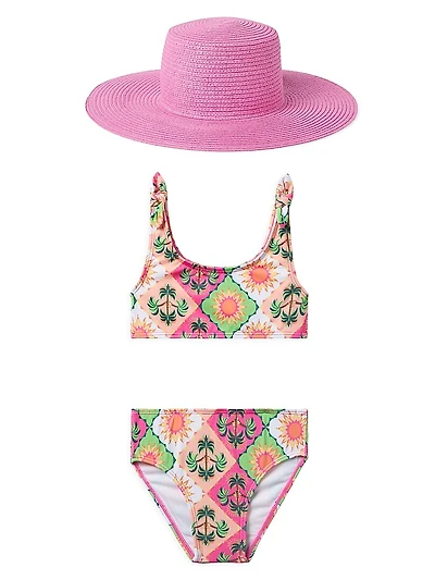 Little Girl's & Tile Swimsuit Hat Set