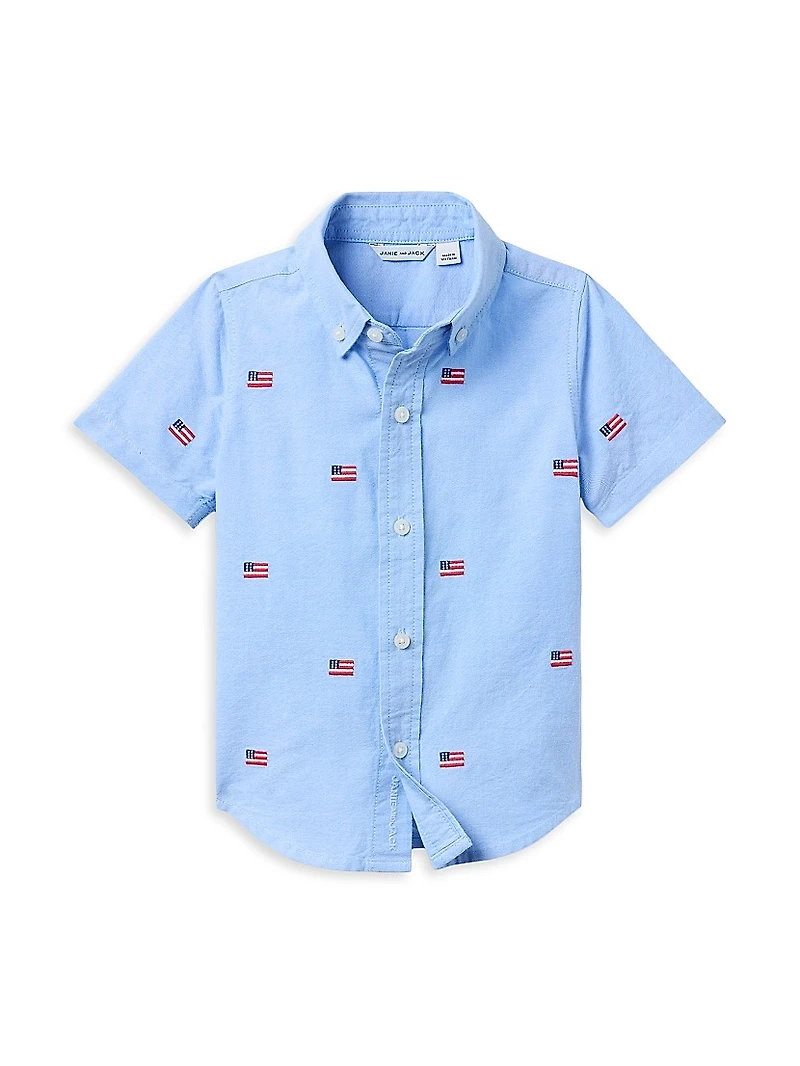 Little Boy's & Embroidered Flag Shorts Set