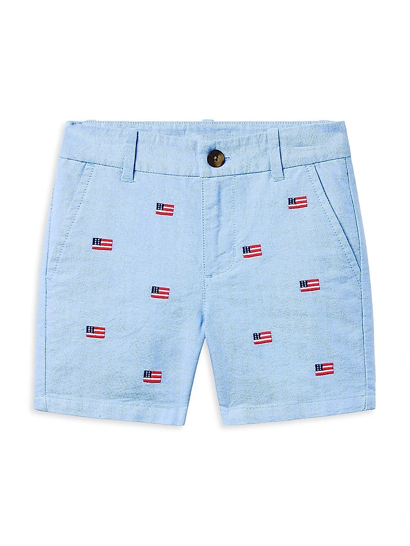 Little Boy's & Embroidered Flag Shorts Set