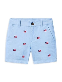 Little Boy's & Embroidered Flag Shorts Set