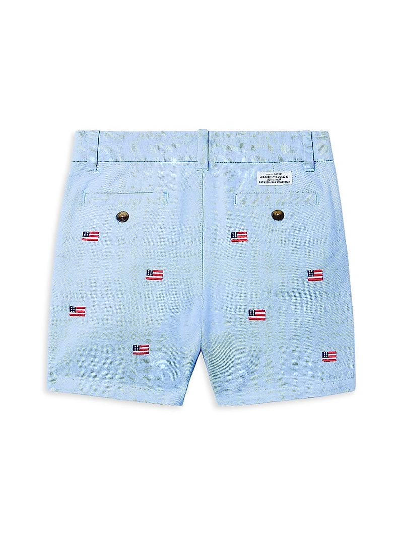Little Boy's & Embroidered Flag Shorts Set
