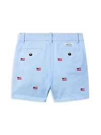 Little Boy's & Embroidered Flag Shorts Set