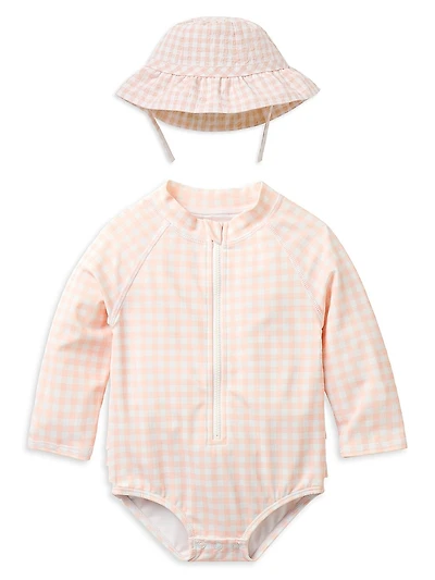 Baby Girl's Gingham Rashguard Swimsuit & Sun Hat Set