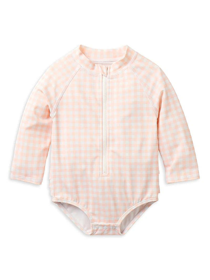 Baby Girl's Gingham Rashguard Swimsuit & Sun Hat Set