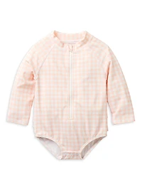 Baby Girl's Gingham Rashguard Swimsuit & Sun Hat Set