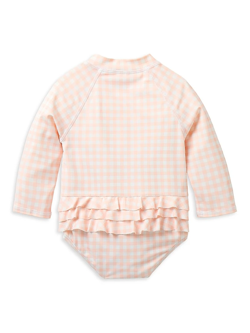 Baby Girl's Gingham Rashguard Swimsuit & Sun Hat Set
